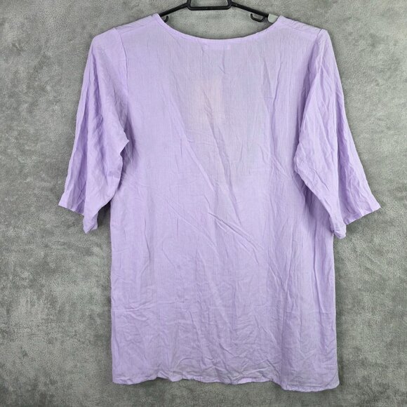 Womens Salty Lemon Purple Plunge Neck Tunic Blouse Short Sleeve Cover Up Size XL - Picture 5 of 8